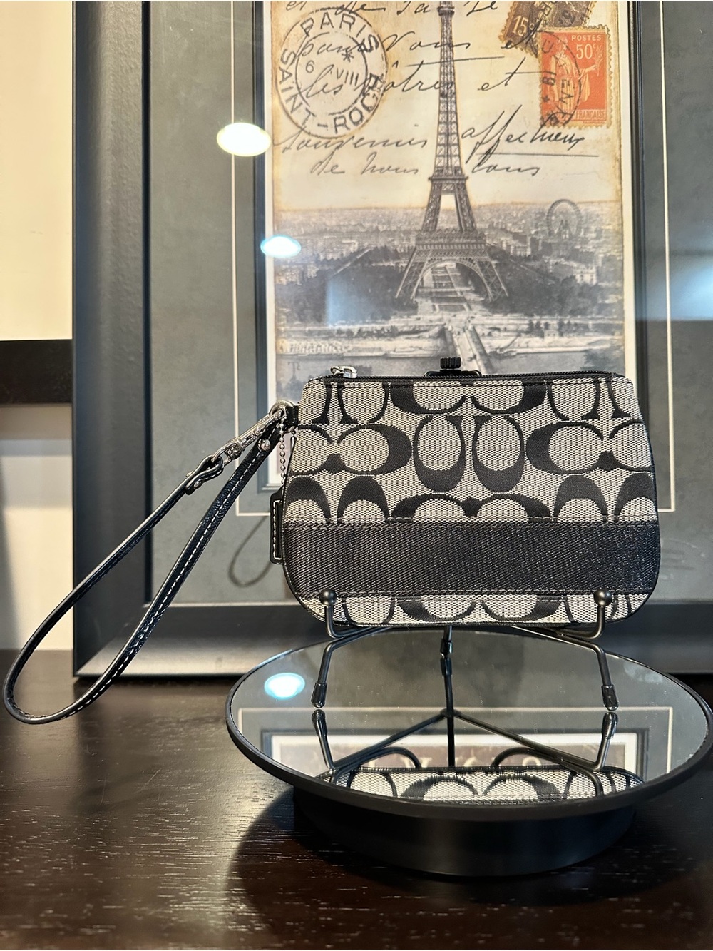 Coach Signature Canvas Wristlet Black Gray - Picture 3 of 12